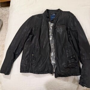 Cole Haan Black Leather Bomber Jacket with Camo Lining